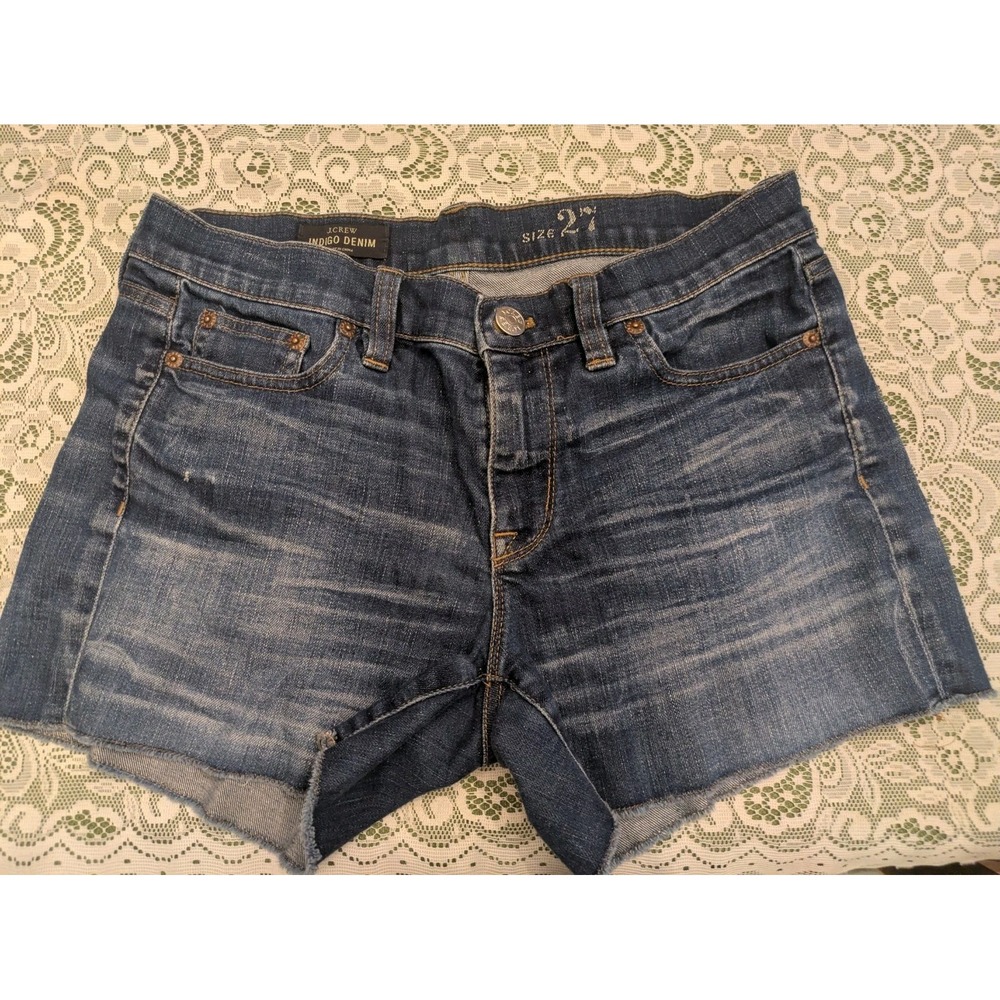 J Crew Denim Shorts Womens 27 Blue Cut Off Indigo Stretch Casual Summer Frayed